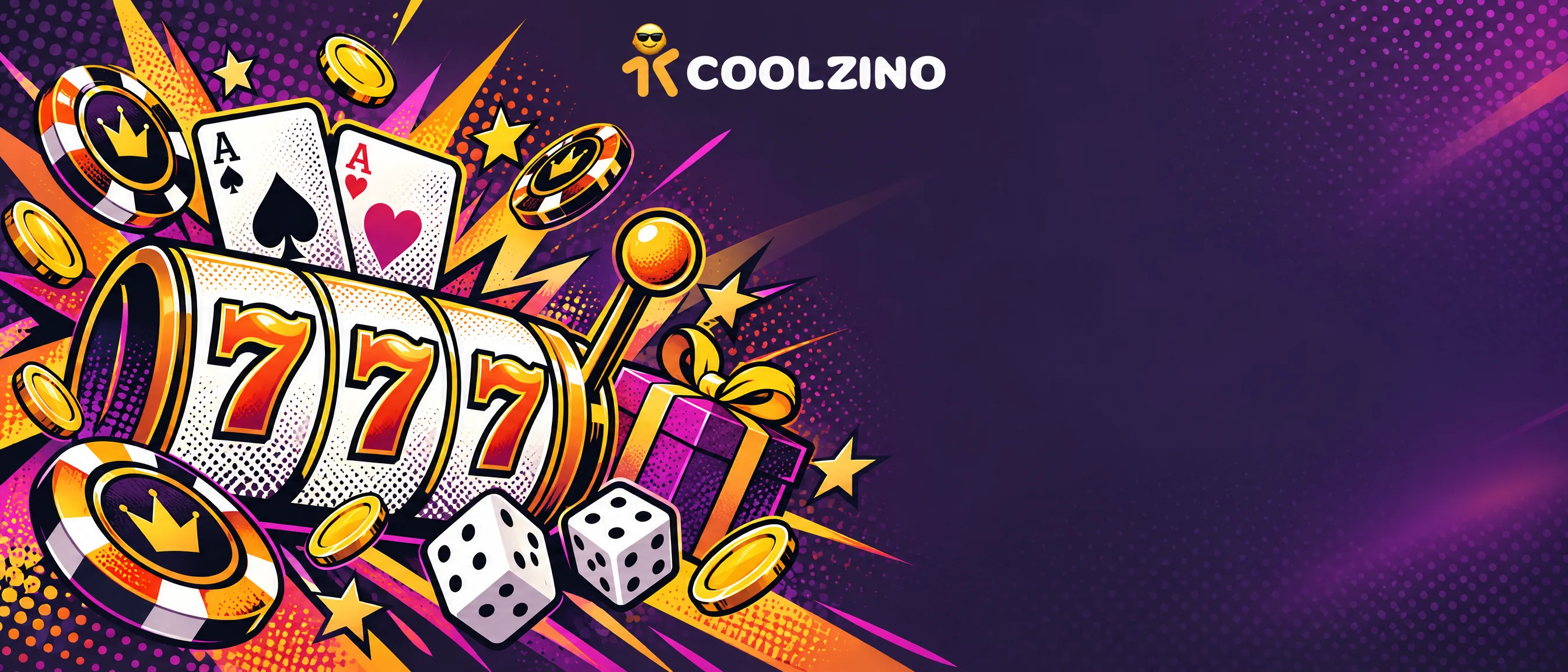 Illustration pop art Coolzino avec machines à sous, cartes et jetons